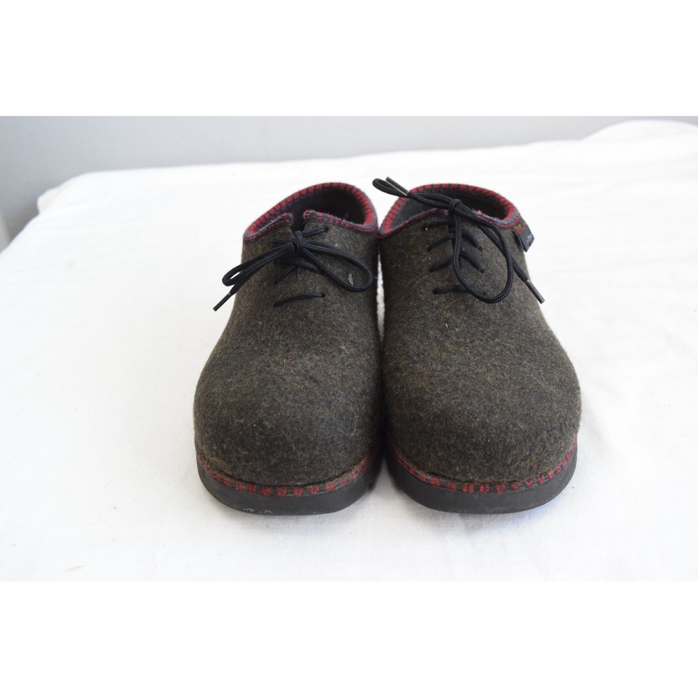 Wild n Wooly by Stegmann Shoes 10 Green Boiled Wool Lace Up Clogs Womens Comfort - Picture 2 of 7